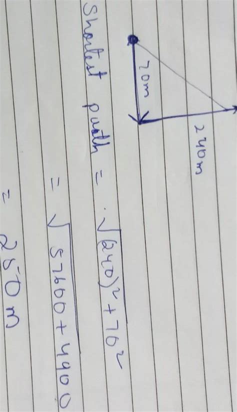 a man goes 70 m due east and then 240 m due north . how far is he from ...