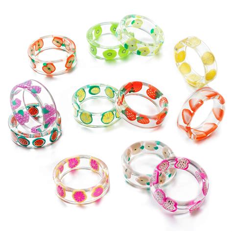 Buy 12Pcs Acrylic Resin Rings Set Colorful Summer Knuckle Transparent ...