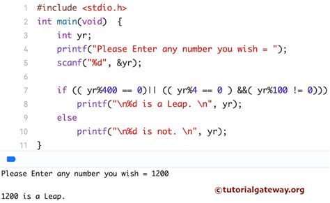Write a C Program to Check Leap Year Using Conditional Operator 的图像结果
