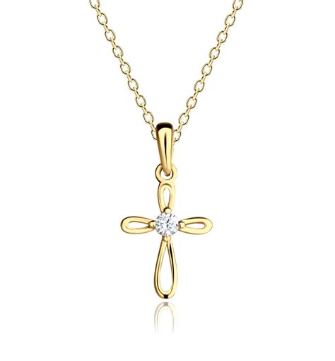 Childrens 14K Gold Cross Necklace, Girls First Communion Gift, Kids ...
