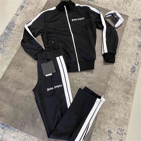 Palm Angels tracksuit in black and white... - Depop