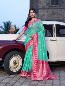 Buy Geetanshi Woven Bollywood Linen Light Green Sarees Online @ Best ...