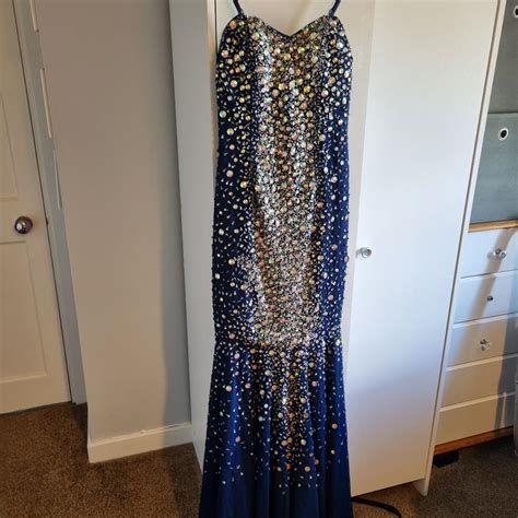 Sequined ball gown Navy floor length dress with... - Depop