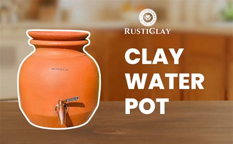 RUSTICLAY Earthen Clay Water Pot 5 Litre with Lid & Stainless Steel Tap ...