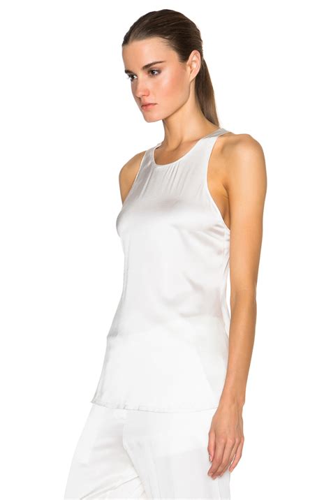 Raquel Allegra Silk Racerback Top in White | FWRD