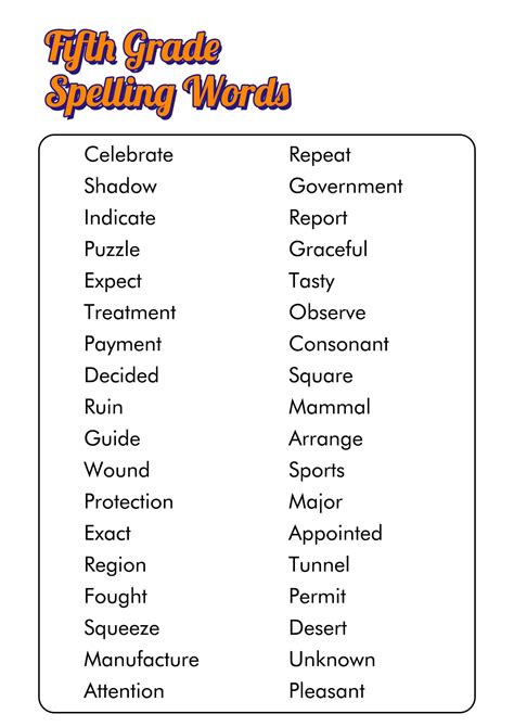 5Th Grade Spelling Words Worksheets - Printable Word Searches