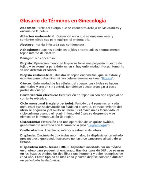 Glosario de Términos ginecológicos - Glosario de Términos en Ginecología Abdomen: Parte del ...