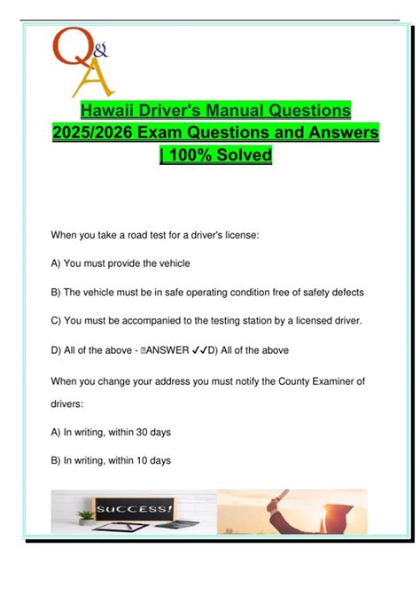 Hawaii Driver's License Written Test 2025/2026 - 100+ Verified Q&A ...