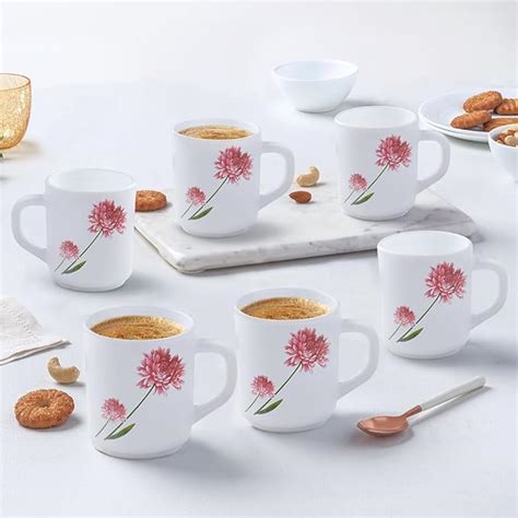 Larah by BOROSIL Belle Opalware Mug, Set of 6 Tea/Coffee Mugs, 240 ml ...