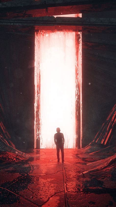 Download wallpaper 800x1420 silhouette, glow, portal, light, red iphone ...
