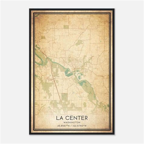 Vintage La Center Washington Map Poster, La Center WA City Road Wall ...