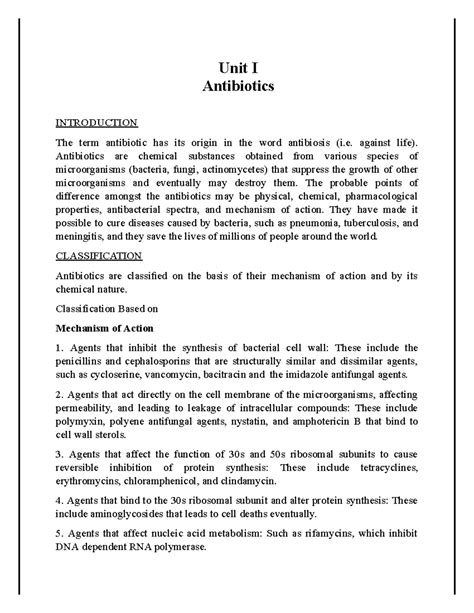 Unit I: Antibiotics Overview in Medicinal Chemistry-III - Studocu