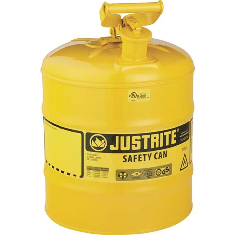 Justrite 5 Gal. Type I Galvanized Steel Safety Fuel Can, Yellow - Pecos ...