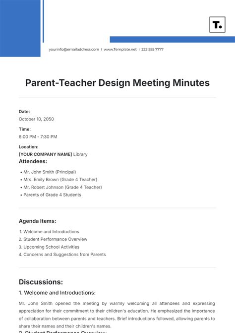 Free Parent-Teacher Design Meeting Minutes Template to Edit Online