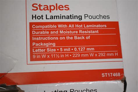Staples 17468 Hot Laminating Thermal Pouches Letter 100 Pack 8-1/2" x ...