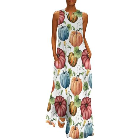 Pumpkins Print Dress Orange and Blue Night Club Maxi Dress Street Style ...