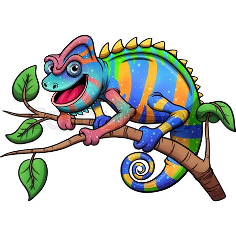 Colorful cartoon chameleon. Vector clip art illustration with simple ...