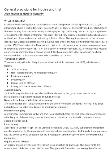 General Provisions on Inquiry and Trial under CrPC 1973: Concepts ...