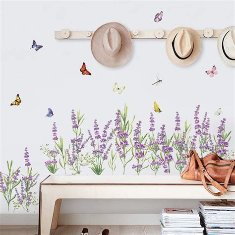 decalmile Lavender Flowers Wall Corner Decals Grass Baseboard Skirting ...