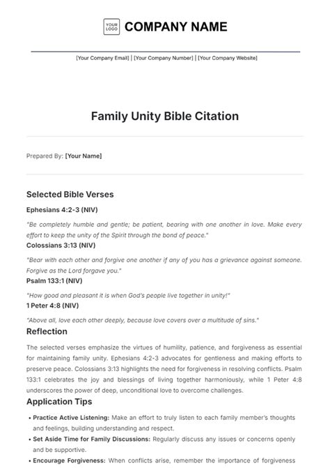 Free Family Unity Bible Citation Template to Edit Online