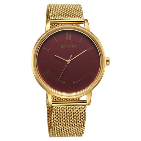 Buy Online Sonata Utsav Quartz Analog Red Dial Stainless Steel Strap ...