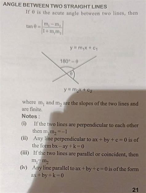 ANGLE BETWEEN TWO STRAIGHT LINES If θ is the acute angle between two line..