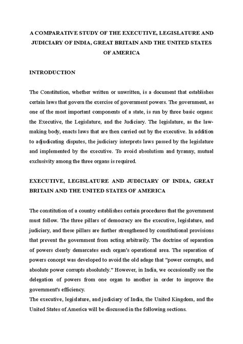 Comparative Analysis of Executive, Legislature & Judiciary: India, UK ...
