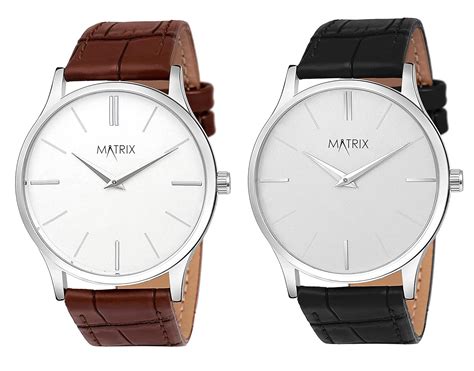 Matrix Leather Boy Duet Signature Cut Glass Analog Wrist Watch (Pack Of ...