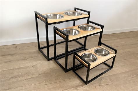 Миски на підставці для собак з регульованою висотою Loft Black Natural Wood