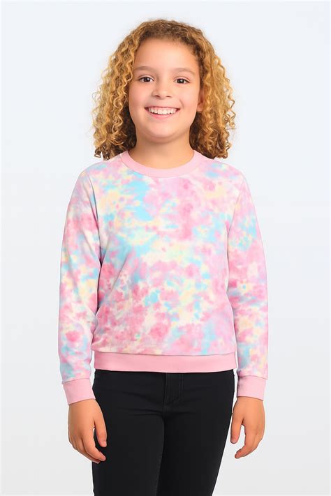 Buy Girls Fleece Printed Round Neck Sweatshirt | Pink Tie Dye – Chilins