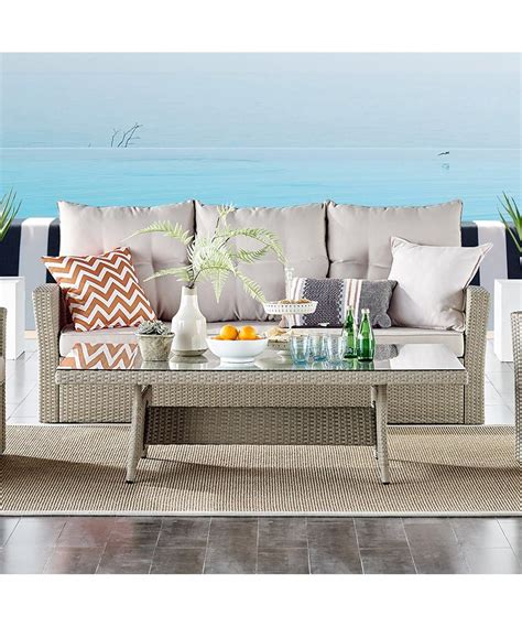 DEVOKO 3-Seater Patio Wicker Sofa Outdoor Rattan Couch Furniture with ...