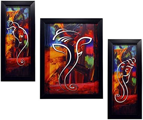 Indianara 3 PC Set of Ganesha Paintings (1088) Without Glass 5.2 X 12.5 ...