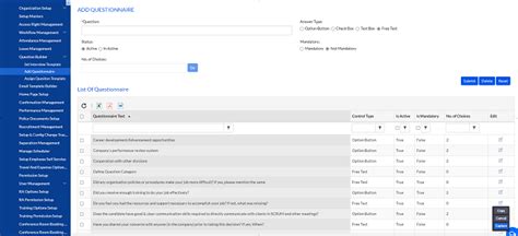 Questionnaire Options Setup