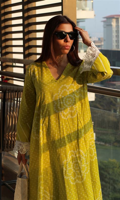Cotton Lime Meadow Print High Low Kurta & Palazzo – Baareeki