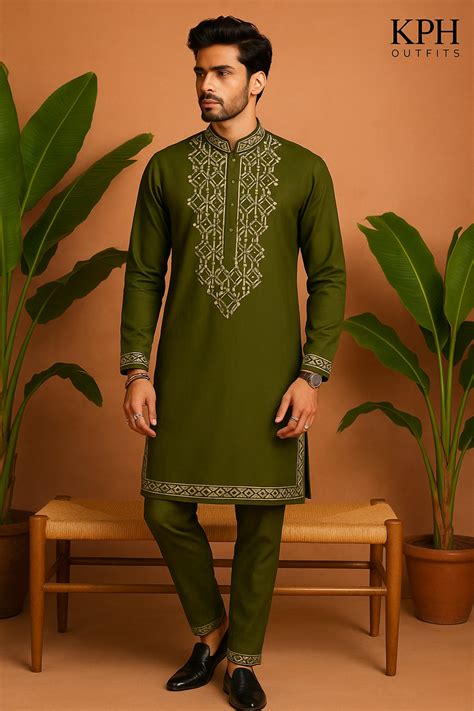 Men's Exclusive Mehndi Special Leather Embellished Kurta Set - KPH Out ...
