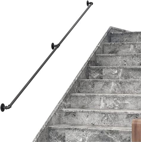 Buy DIYHD 6.6FT Stair Black Pipe Handrail with 3 Wall Mount Supports ...
