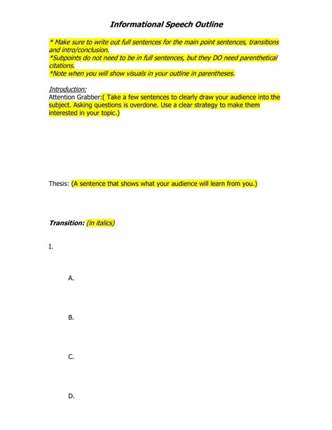 Free Printable Informative Speech Outline Templates [PDF, Word] Example
