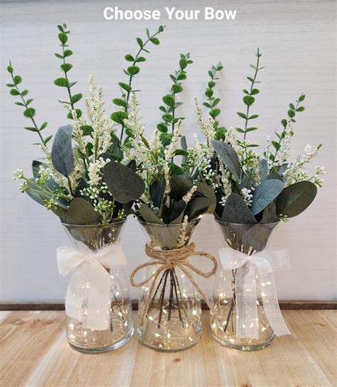 Eucalyptus & Babies Breath Greenery Lighted Bud Vase Centerpiece ...