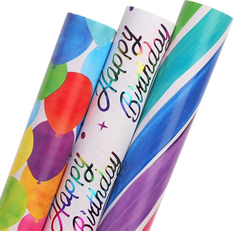Amazon.com: Ribbli Birthday Wrapping Paper 3 Rolls Colorful Balloon ...