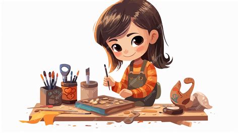 Crafty Girl Cartoon Vector Illustration of a Girl Making Crafts ...