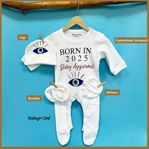 Born In 2025 Evil Eye Set (Custom Surname) – Baby robe by namro