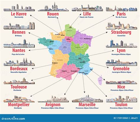 Vector Map of France with Main Cities on it. French Cities Skylines ...