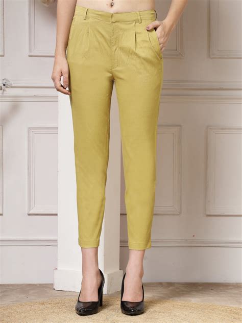 Indibelle Viscose Lycra Premium Straight Fit Trousers (Mustard) – indibelle