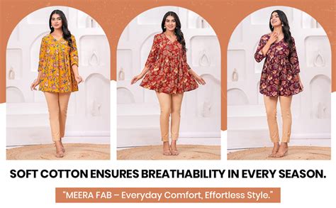 Buy MEERA FAB Women Cotton Regular Short Kurti Stylish Floral Printed ...
