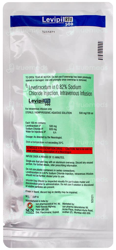 Levipil Rtu 500 Infusion 100ml - Uses, Side Effects, Dosage, Price ...