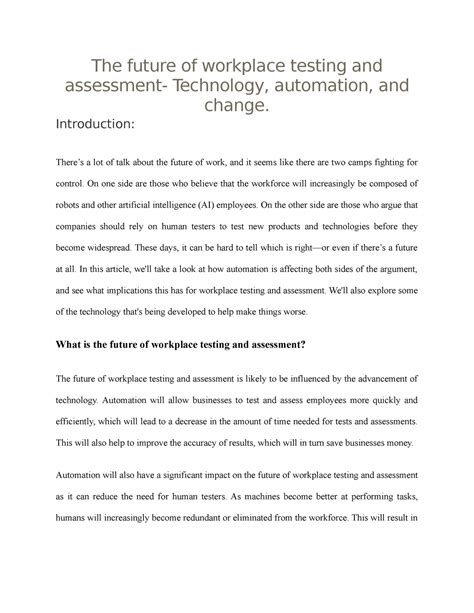 The future of workplace testing and assessment- Technology, automation ...