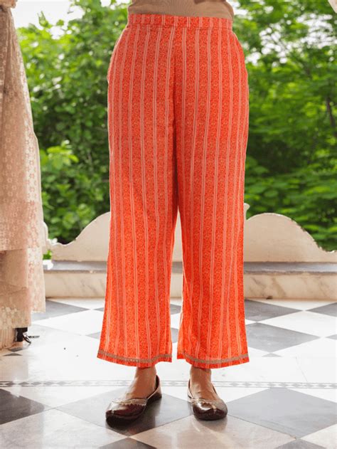 Buy Orange Striped Ankle Length Soft Cotton Trousers TP522B | Aramya