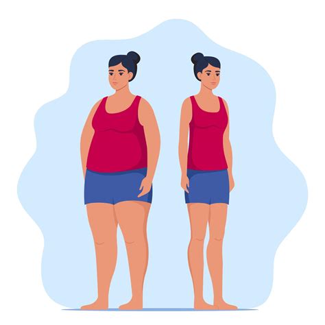 Fat and slim woman, before and after weight loss. Woman in sportswear ...