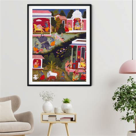Krishna Vanquishing Demons Rajasthani Art Painting For Home Wall Art D ...