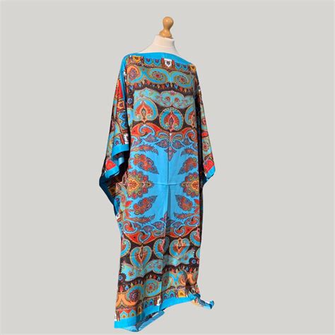 Blue Twill Silky Kaftan Silky Resort Wear PLUS Size Silky Caftan Full ...